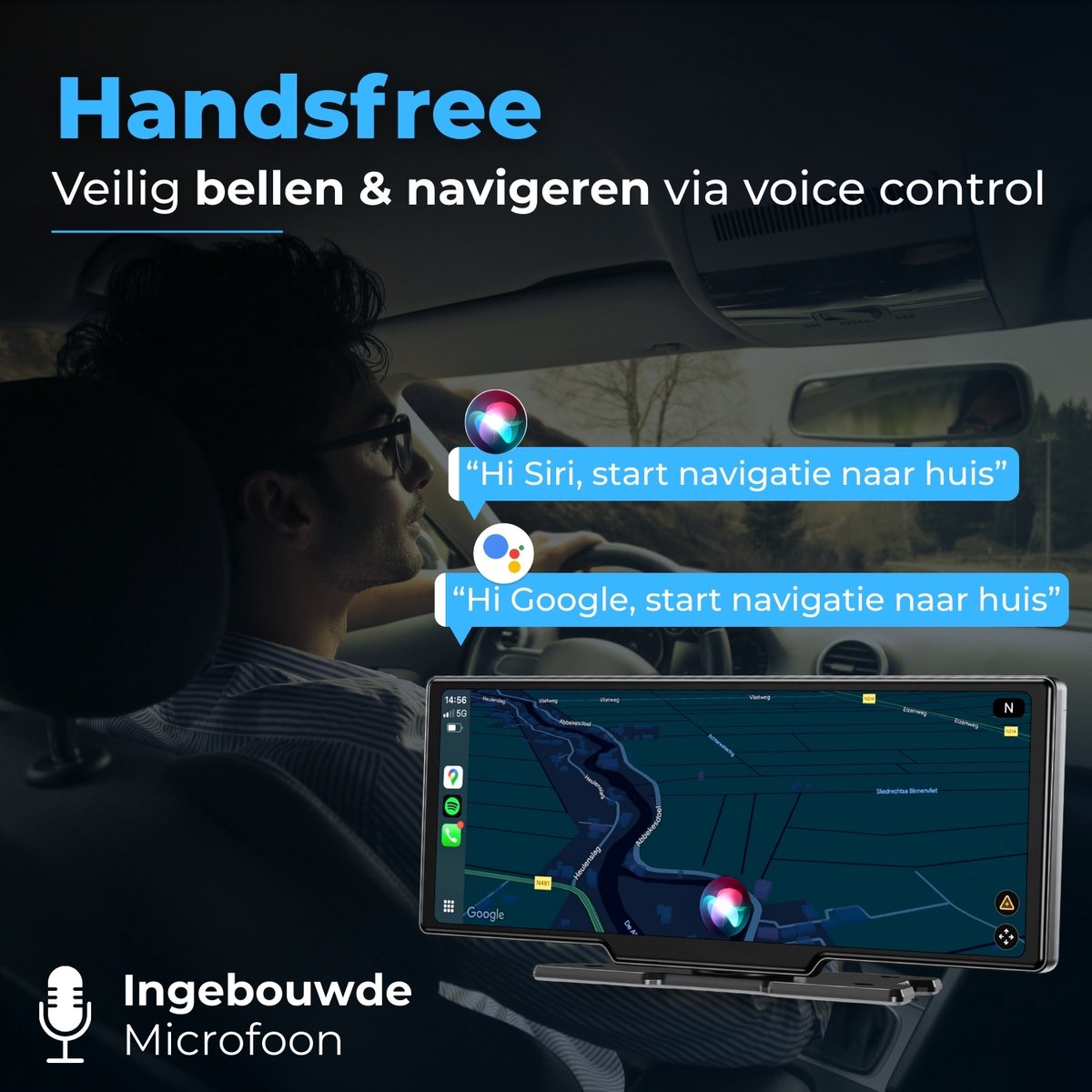 CarPlay Android Auto scherm 10 inch auto navigatie touchscreen Bluetooth handsfree AUX FM transmitter - Afbeelding 3