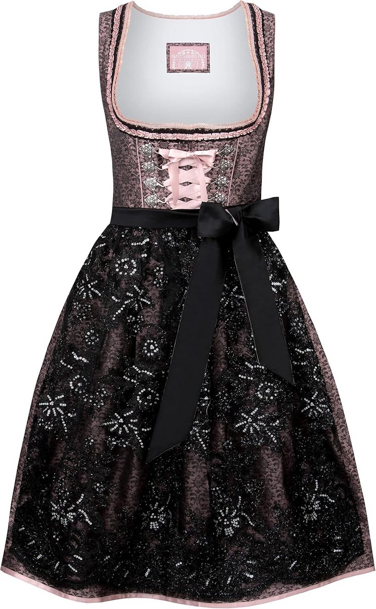Elegante Oktoberfest Dirndl in Oudroze met Kant Schort (65 cm)