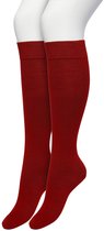 Bonnie Doon Dames Kniekousen Donker Rood maat 39/42 - 2 paar - Knie Kousen - 2-pack - Multipack - Uitstekend draagcomfort - Cotton Knee High - Zakt niet af - Effen - OEKO-TEX - Donkerrood - Wijn Rood - Bordeaux - Wine - OL834302.396