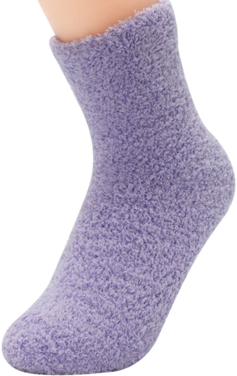 Fluffy sokken dames - Huissokken - bedsokken - paars - 36 - 40 - cadeau voor haar - geschenk vrouwen - gift - zacht