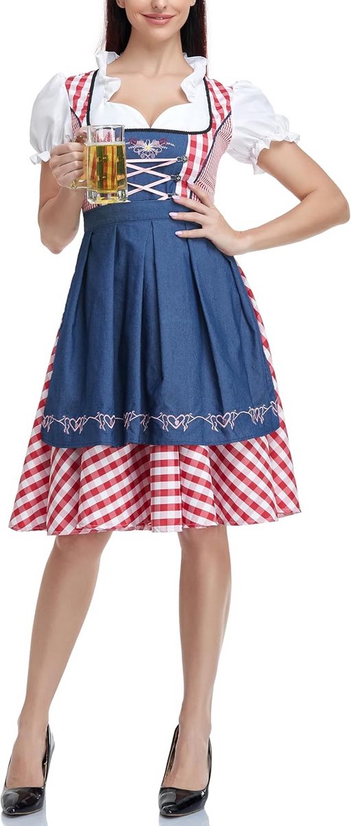 Dames Dirndl Jurk Beiers Oktoberfest Feestkostuum Geruit