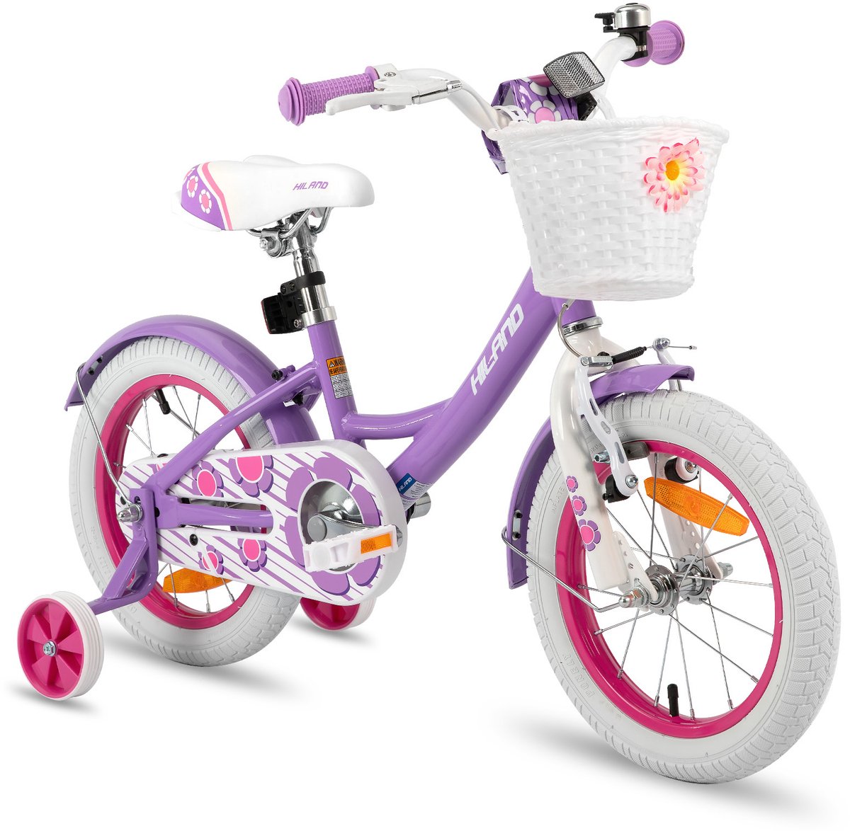 Hiland Kinderfiets - 16 Inch - Voor Jongens & Meisjes - Met Mandje, Bel & Bagagedrager - Inclusief Zijwieltjes - Geschikt voor buitenactiviteiten in de lente