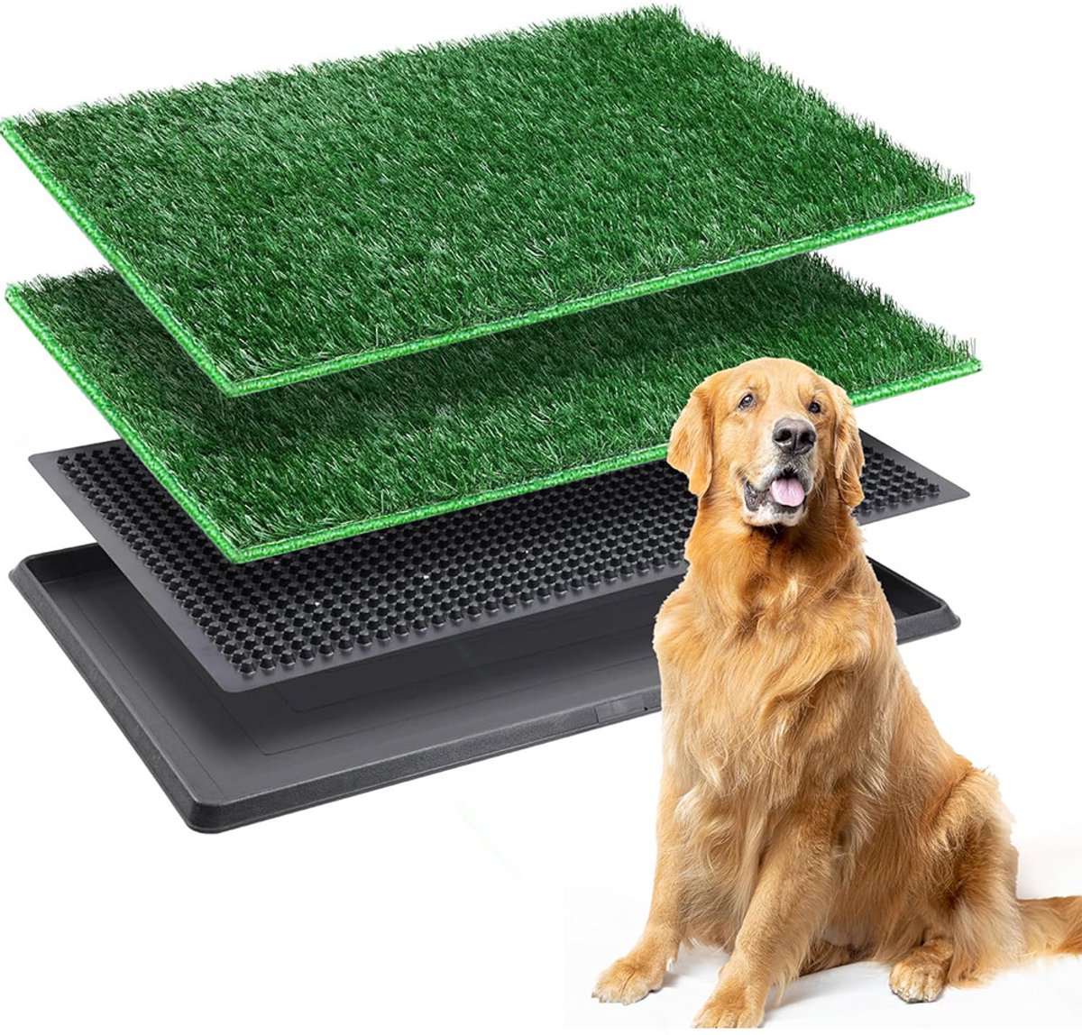 Hondentoilet Kunstgras met Bak - Indoor Dierentoilet - Uitneembare Opvangbak - Puppy Training Pets - Outdoor/Balkon/Tuin/Indoor Toilet - 76x51 cm