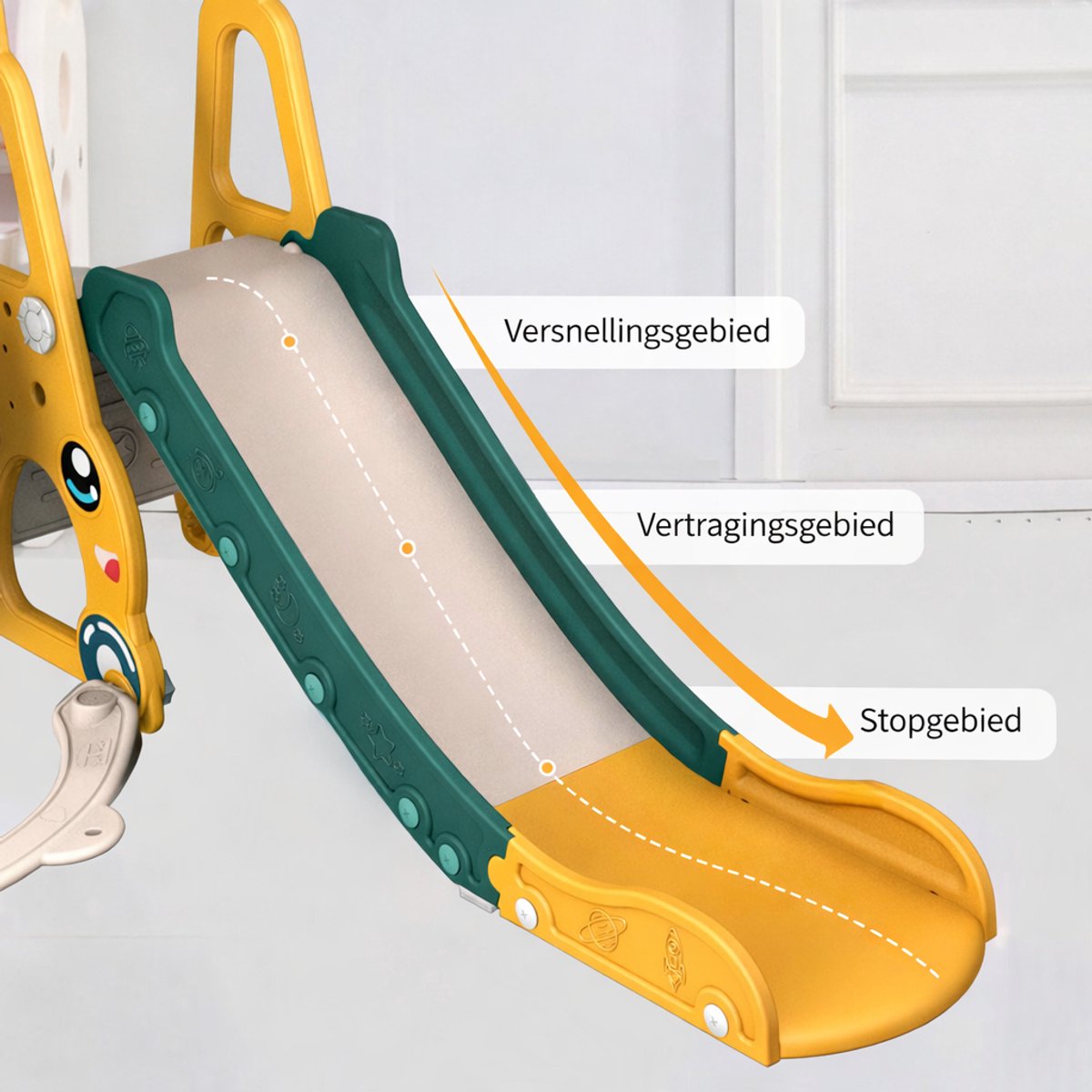 Glijbaan- En schommelset voor kinderen – Groot binnen/buiten speeltoestel–Basketbalring en muziek–Geel — afbeelding 6