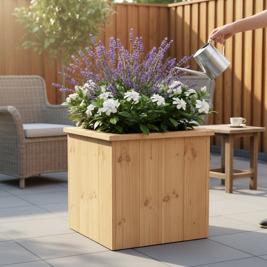 Grande jardinière carrée en bois Douglas 75x75x80 cm pour jardin - Terrasse - Balcon - extérieur - Pot de fleurs de luxe Handgemaakt