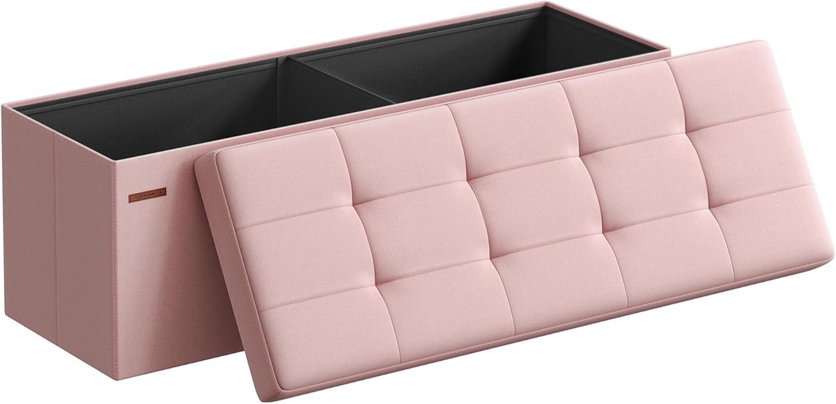 SONGMICS Zitzak met opbergruimte, opvouwbare bank, 38 x 110 x 38 cm, voetensteun, opbergdoos, belastbaar tot 300 kg, voor woonkamer, slaapkamer, hal, pastelroze, LSF077R11