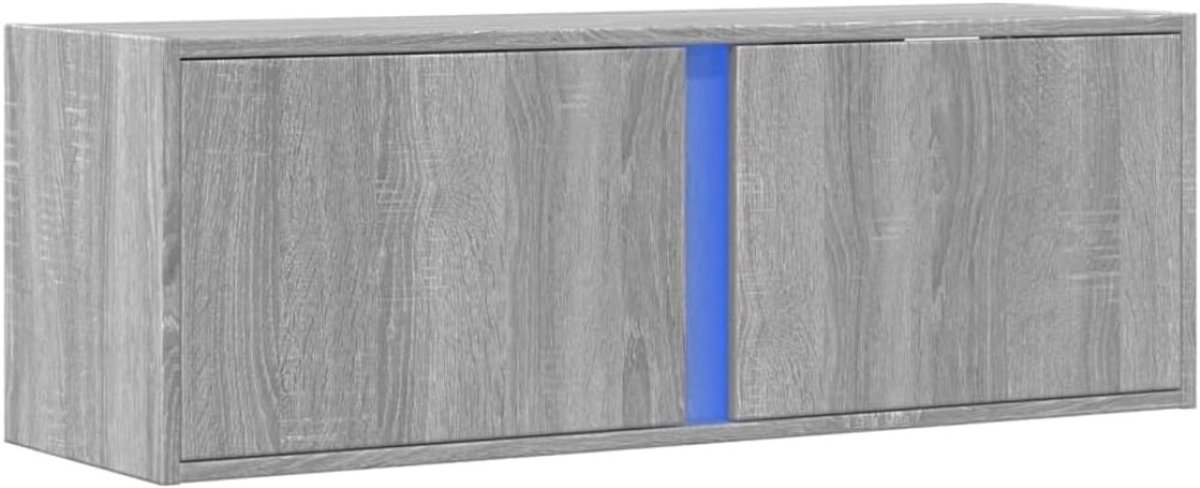 TV Wandschrank Hängend met LED Verlichting – Urbanhome Betonlook TV Lowboard – Wandmeubel voor TV & Media – Betongrijs – 80 cm – Modern & Ruimtebesparend