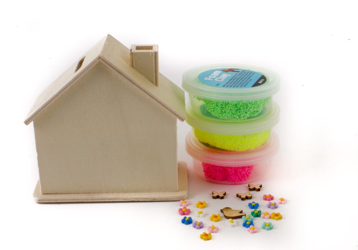 knutsel pakket Foam Clay | spaarhuis- Spaarpot | creatief met kinderen | bloemen | kinderfeestje