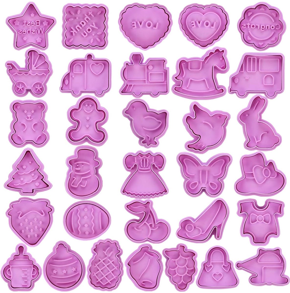 Gigicial Kerstkoekjesuitsteekvormen - Feestelijke Koekjesuitsteekvormen - Makkelijk In Te Drukken Met Handvat Voor Unieke Decoraties -32 - Kinderfeestje Of Thuisgebruik Paars