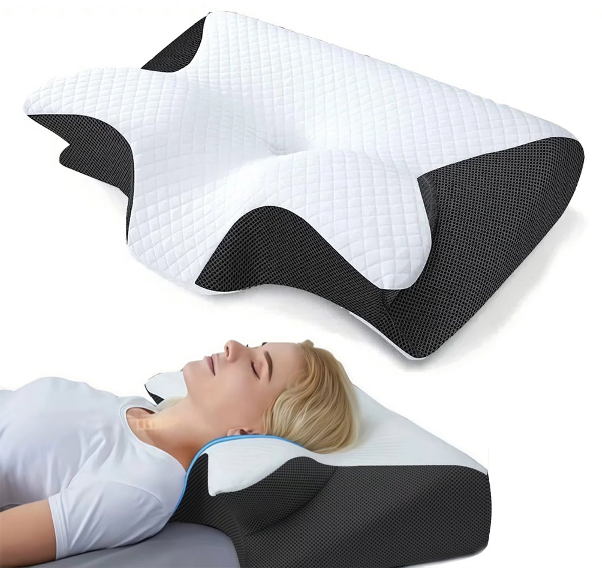 Sunova Kussen - Hoofdkussen nekklachten - Anti snurk kussen - Hoofdkussen nekpijn - Zijligkussen volwassenen - verkoelend hoofdkussen - slaapkussen zijslaper - Slaapkussen - verkoelend hoofdkussen-Vlinderkussen-Hoofd