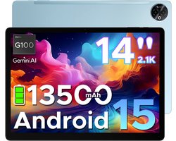 DOOGEE Tab E3 Max - Tablet - 32GB ROM+256GB ROM（2TB TF）- Android 15 - 14 inth IPS - 4G LTE - Gemini AI - Helio G100 - 13500mAh/18W - Quad Speakers - Face ID - 5G Wi-Fi - A GPS - GPS - Blauw