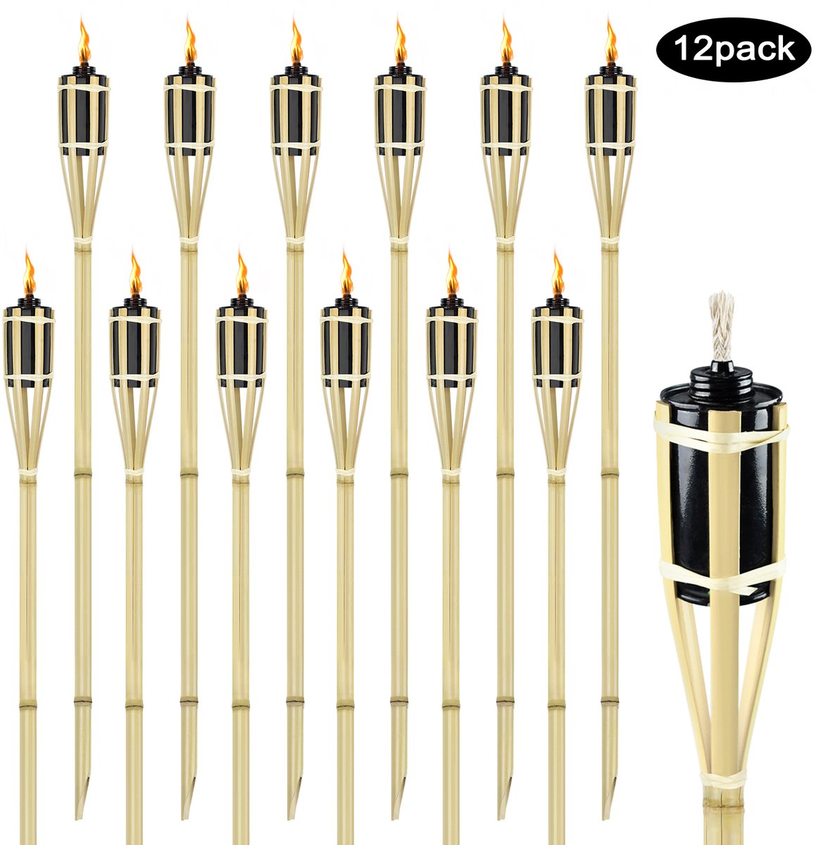 Bamboe Tuinfakkels 12x – Herbruikbaar – Met 213 ml Oliehouder – Tuinfakkel met Aarde-Spies – Voor Tuin, Camping, Feest, Bruiloft – 90 cm