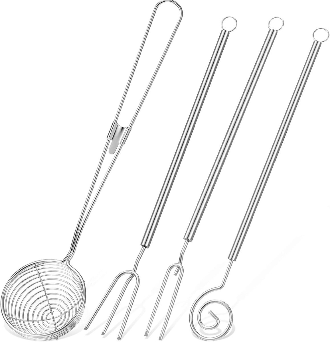 Daity 4-delige set voor het dippen van snoep en chocolade - inclusief een drietandige dipvork - fonduevork - spies en zeef - geschikt voor handgemaakte chocolade - pralines en truffels (zilver).