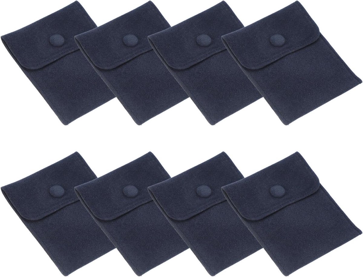 Sieraden zakje 9x4 inch - 8 stuks zachte fluwelen zakjes met drukknop - draagbare opslag voor ringen ketting armband oorbel horloge donkerblauw