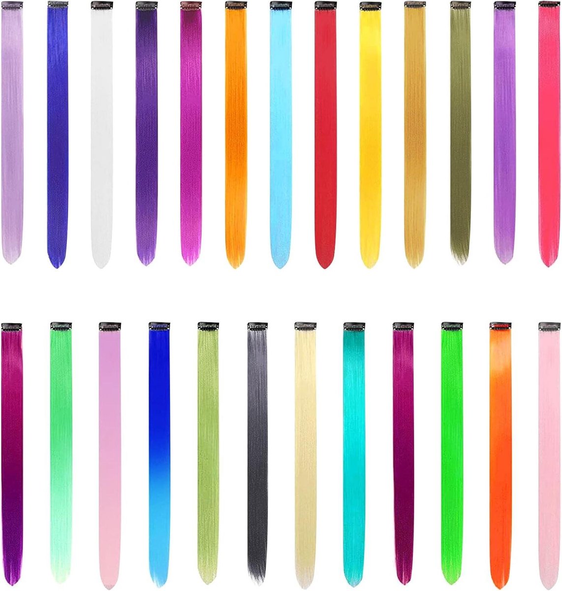 Kleurrijke haarverlengingsclips - 25 stuks - 55 cm lang - voor lang en kort haar
