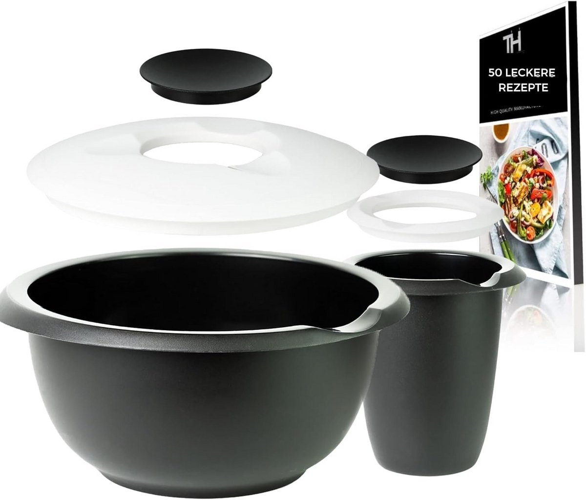 Set van 2 Zwarte Mengkommen (3,5L + Gardepan) Anti-slip en met Spatrand