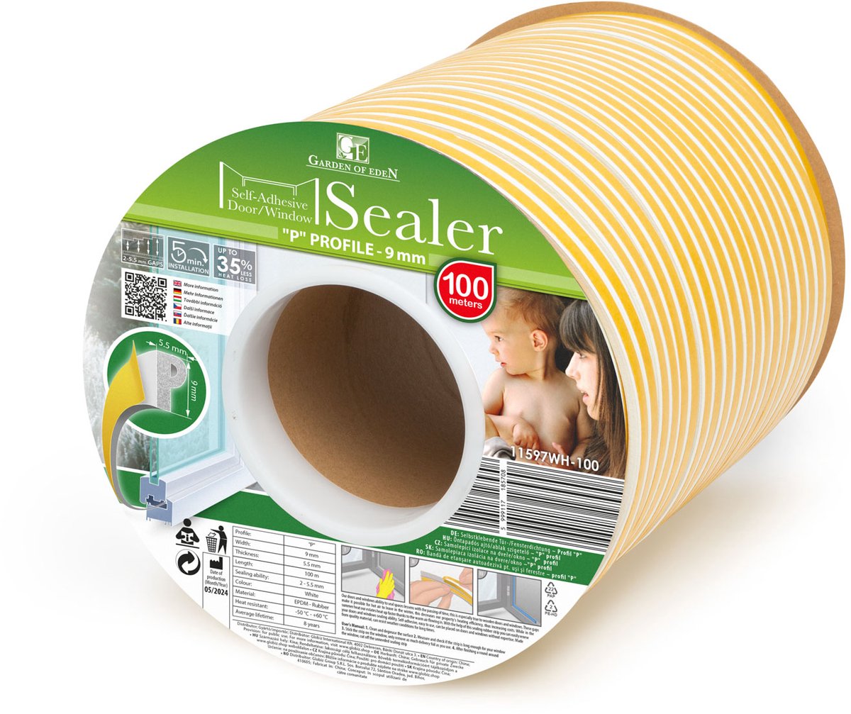 Zelfklevende Deur- En Raamafdichting Tochtstrip Op Rol – P-Profiel – Wit – 100 Meter (2 × 50 m) – Voor Kieren Van 2–5,5 mm – EPDM Rubber – Isolerend, Weer- En UV-Bestendig – Voor Deur En Raam [11597WH-100]