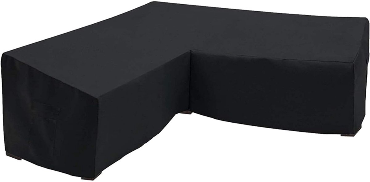 Famanu L-vormige tuinmeubelhoes waterdichte 420D zwaar belastbare tuin rotan hoekmeubelhoezen met opbergtas 215 x 215 cm zwarte beschermhoes voor hoekbank winddicht