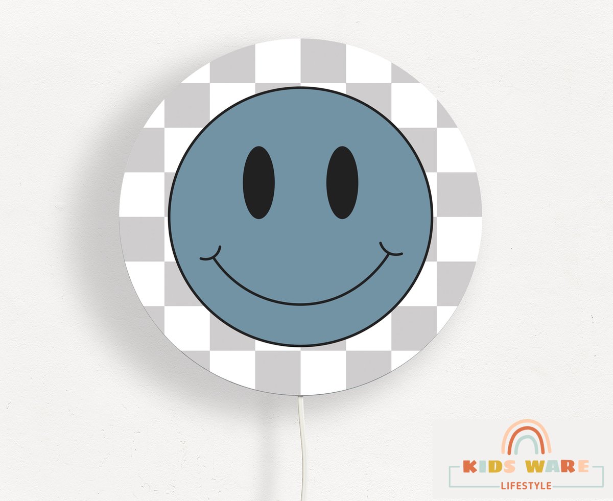 Wandlamp Rond - Smiley- Kinderkamer verlichting - Summer Splash - ø 40 cm Wandlamp - Verlichting - Retro Smiley Thema - Kinderkamer wandlamp - Babykamer wandlamp