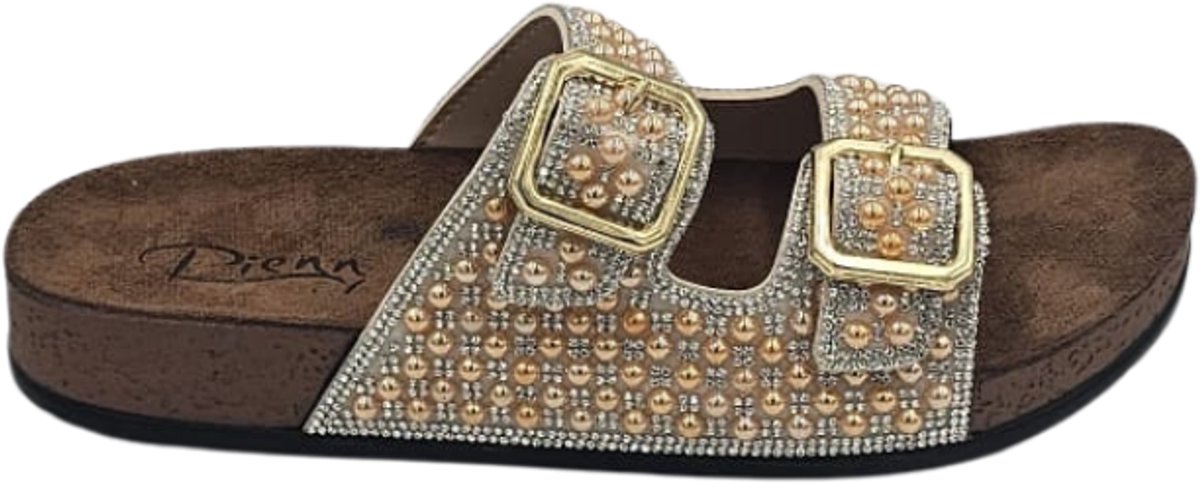 Berussa-Pienn Luxury-Dames Sloffen- Dames Slippers - Luxe Glinsterende Stenen - Dubbele Gesp - Anatomisch Voetbed -Zachte zool- Maat 36-40 - Handgemaakt in Turkije