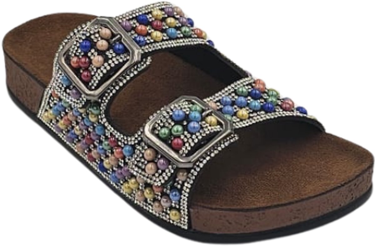 Berussa-Pienn Luxury-Dames Sloffen- Dames Slippers - Luxe Glinsterende Stenen - Dubbele Gesp - Anatomisch Voetbed -Zachte zool- Maat 36-40 - Handgemaakt in Turkije
