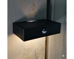 Bron Solar wandlamp 3W op sensor zwart/wit brick model - upper en downlight - bewegingsmelder - warm witte lichtkleur
