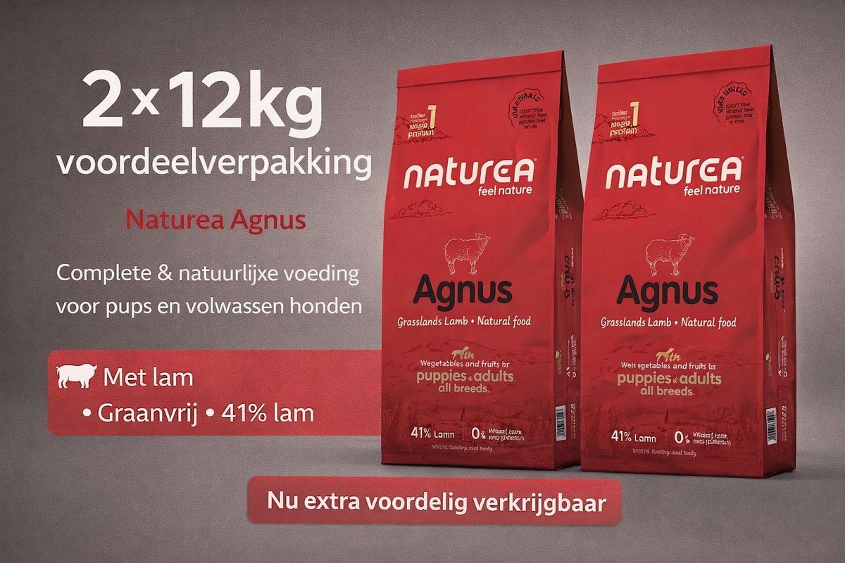 Naturea Naturea Naturals Agnus Grasslands Lamb 2x 12 kg Voordeelverpakking - Hond