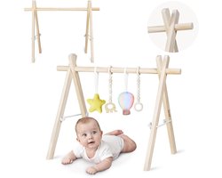 Lionelo Anis – Babygym Hout & Speelboog – Opvouwbare Montessori Speeltrapeze – Beukenhout, Afneembare Hangers – Activiteitencentrum Voor Baby’s & Pasgeborenen
