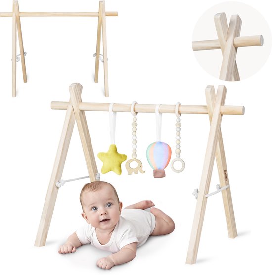 Lionelo Anis – Arche de Jeu en Bois & Trapèze de Jeu – Trapèze de Jeu Montessori Pliable – Bois de Hêtre, Suspensions Amovibles – Centre d'Activités pour Bébés & Nouveau-nés