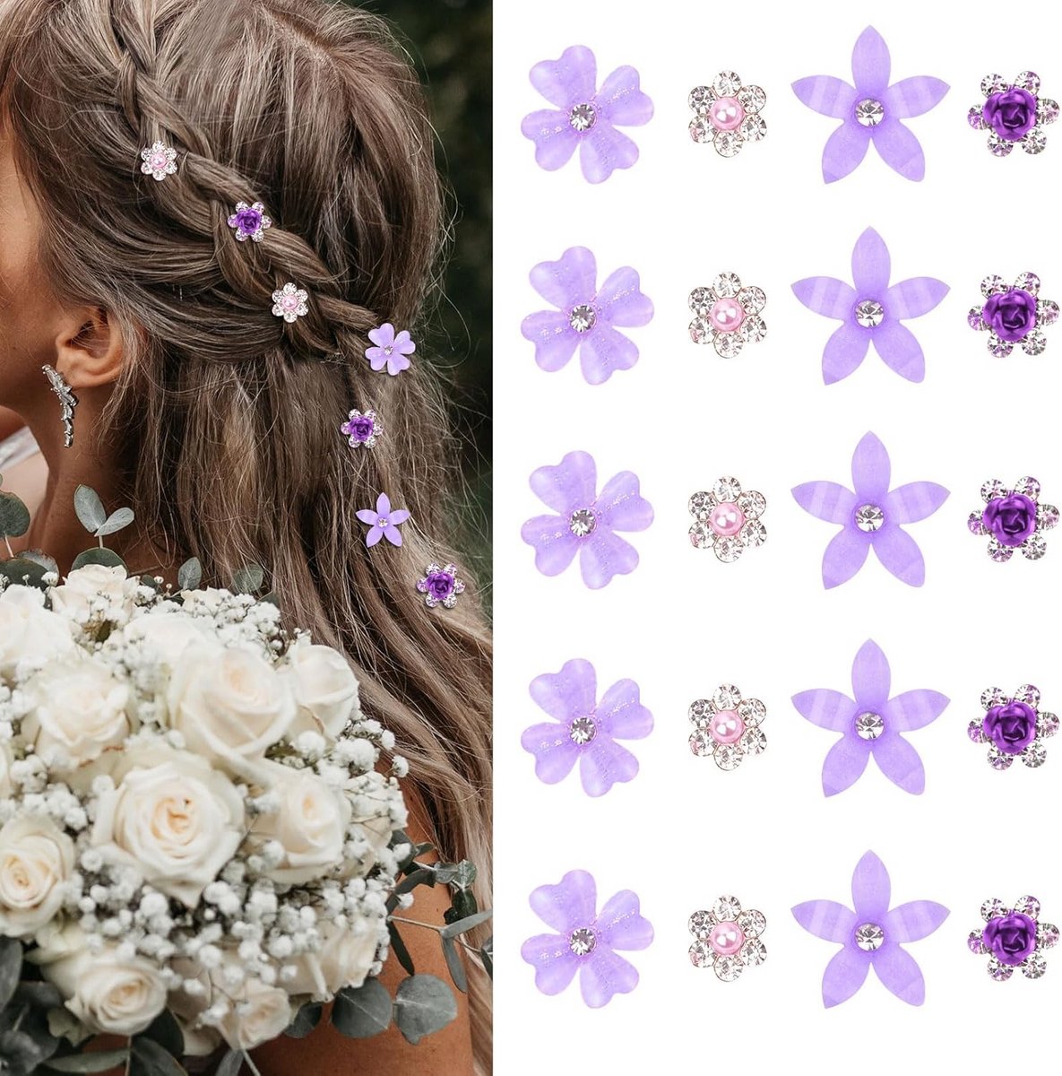 20x Mini Bloem Haarspeldjes met Strass - Kleine Decoratieve Bruidshaaraccessoires