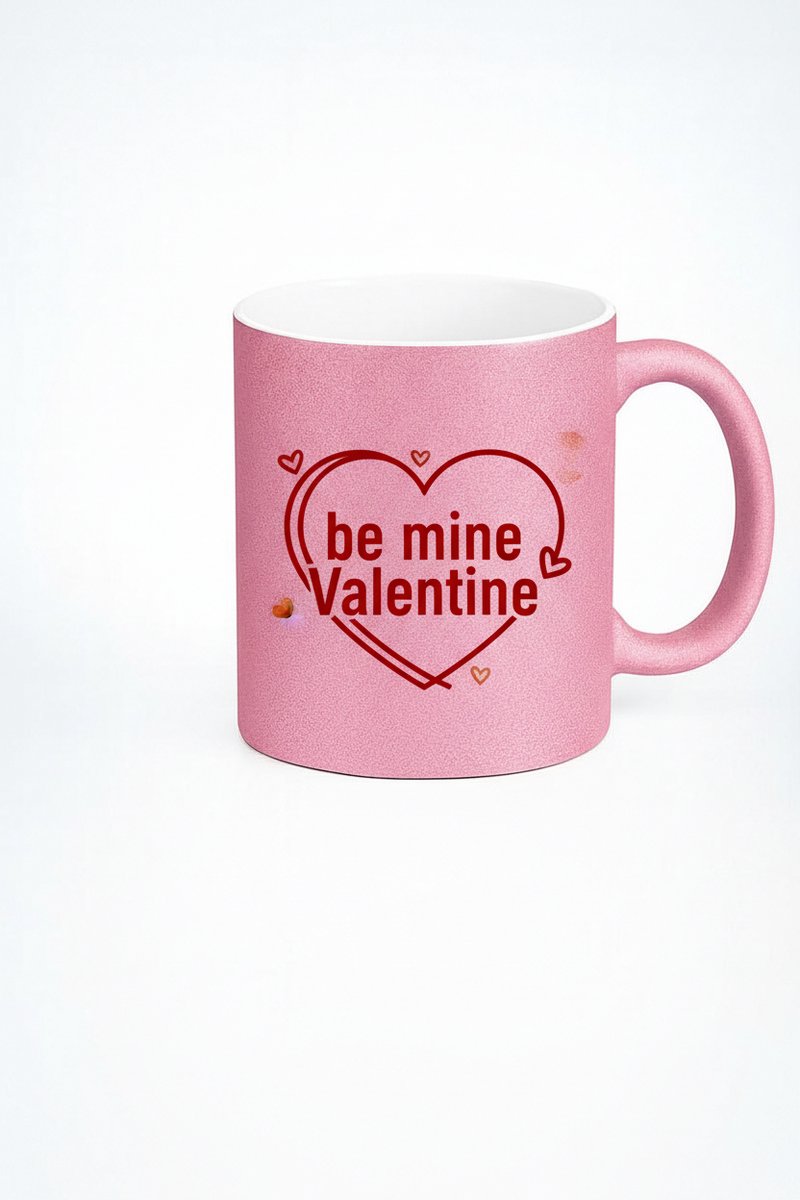 Roze Glitter Valentijn Mok met 'Be Mine Valentine' Hart & Tekst - Perfect Liefdes Cadeau