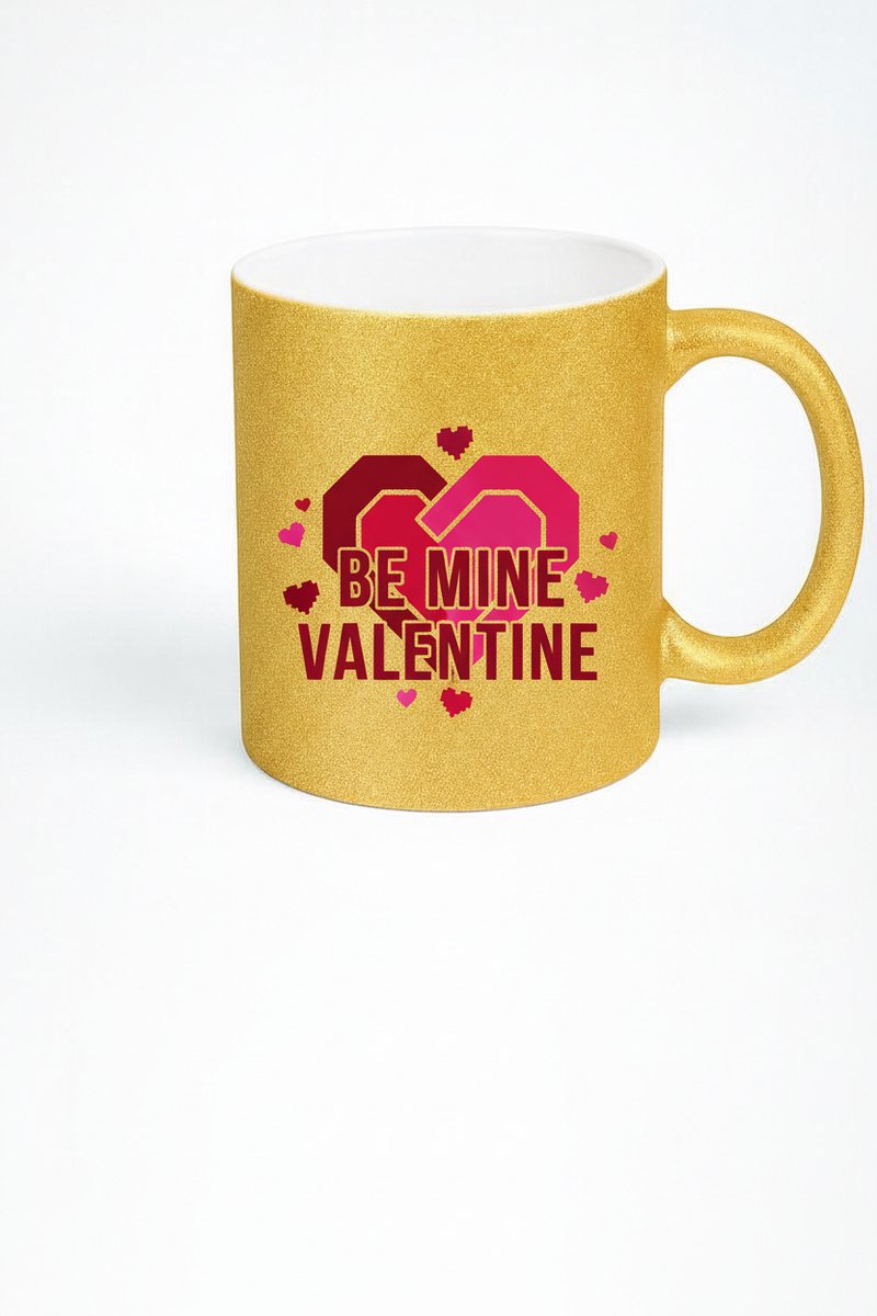 Gouden Glitter Valentijn Mok - 'Be Mine Valentine' Design