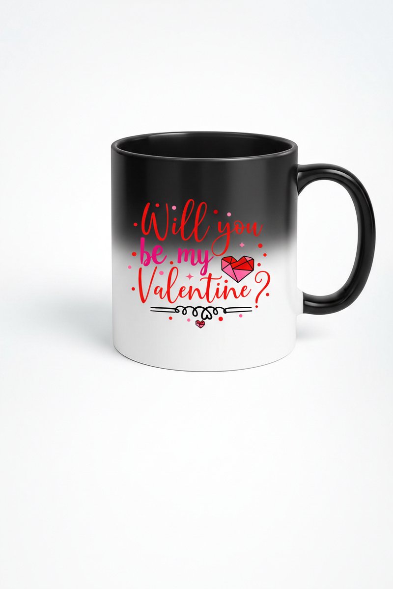Magische Mok Valentijn 'Will you be my Valentine?' Hittegevoelig Cadeau Liefde