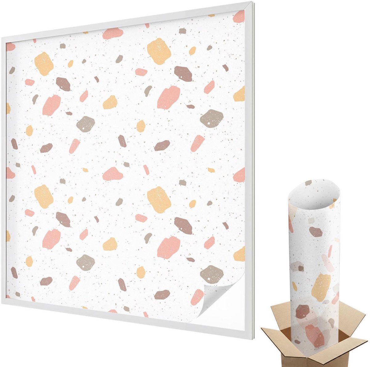 Wallfluent Glas in Lood Raamfolie - Abstracte terrazzo Raamfolie Glas in Lood - 100x100 cm - Wit Zelfklevende Raamfolie Glas in Lood - Melkglas Folie met Glas in Lood Effect - Voor de woonkamer, voor het kantoor, voor de hal