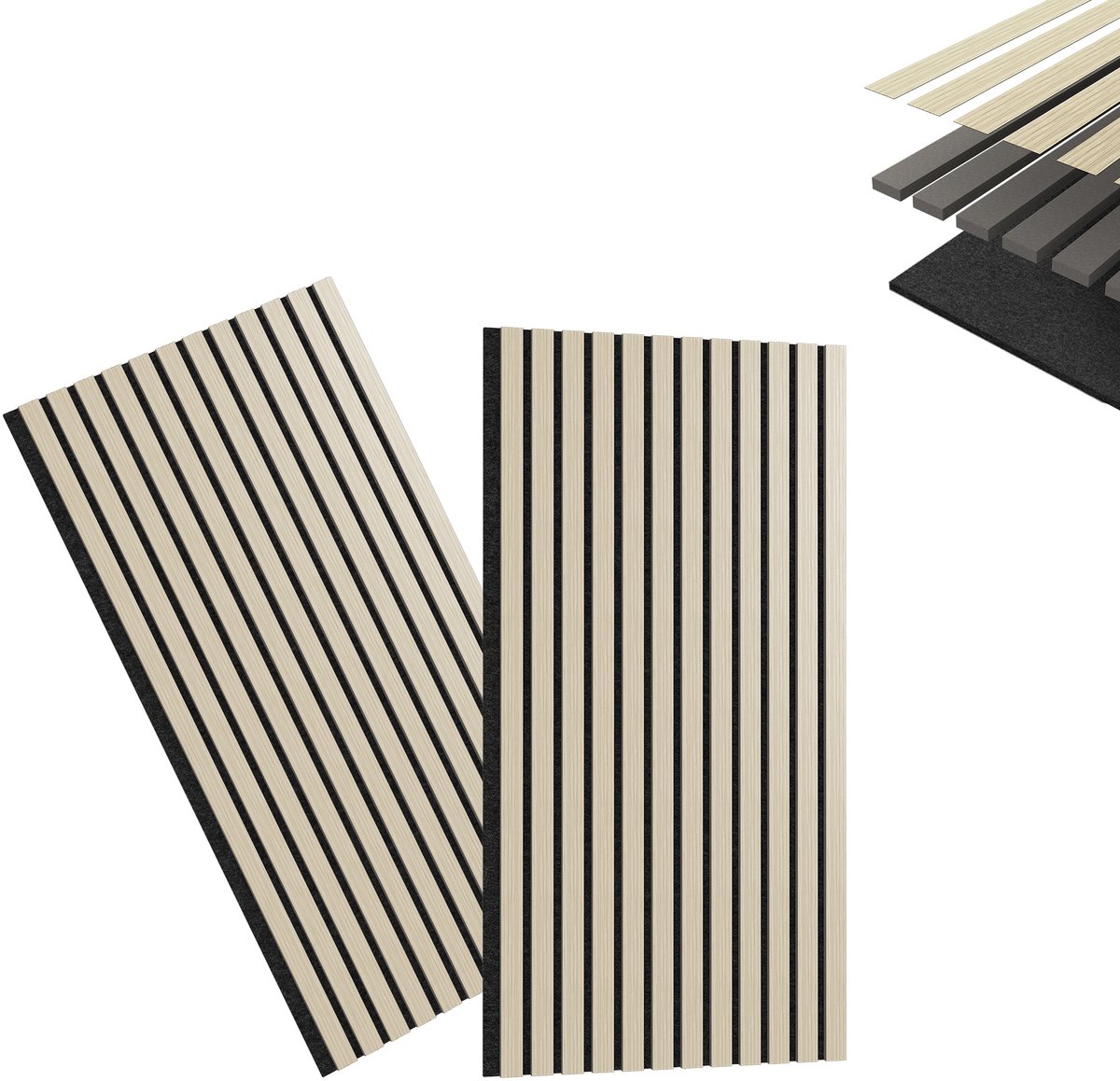 Aufun Akoestische Panelen Set 2 Stuks 120x60cm Wit-Eikenkleur - Zelfklevende Geluidsabsorberende Wandbekleding