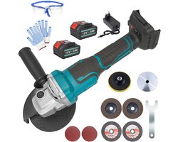 Acculesschuurmachine 18V, 125mm Accuschuurmachine met Handvat, Borstelloos Gereedschap met 2 x 5.5Ah Batterijen, voor Metaalzagen, Slijpen en Tegels Zagen