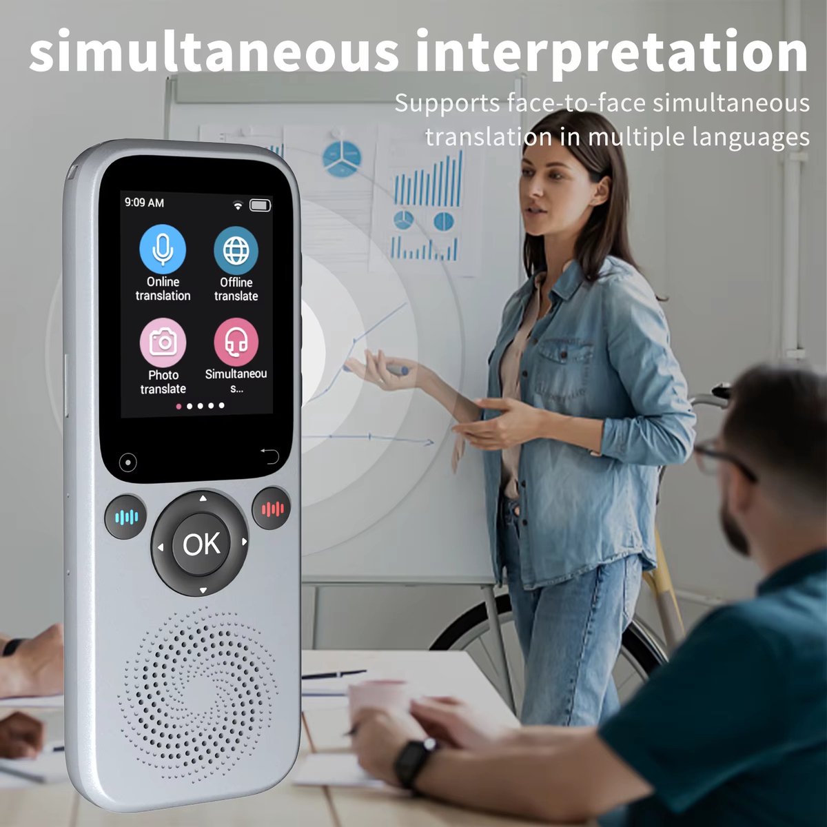 Weij Services AI Taalvertaler Draagbaar met Opnamefunctie - afbeelding 3