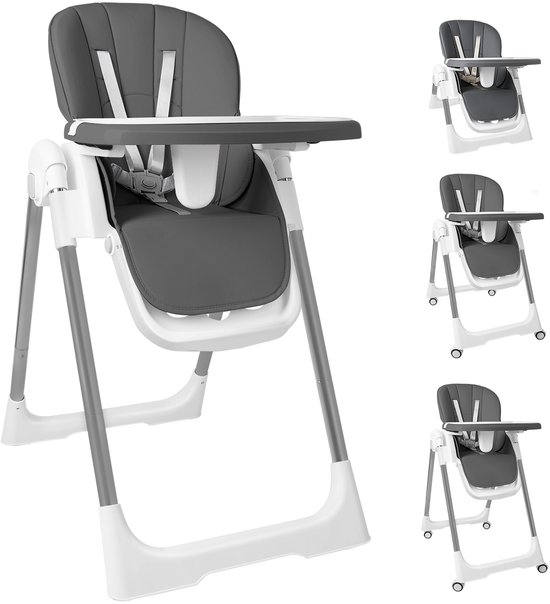 Soontrans - 4-in-1 Premium Kinderstoel - Meegroeistoel 0 tot 3 Jaar met Schommelfunctie - Inklapbare Eetstoel & Babystoel met Afneembare Eetblad - Verstelbare Rugleuninghoek - Peuterstoel - Kinderstoel op Wielen - Babystoel aan Tafel - Grijs