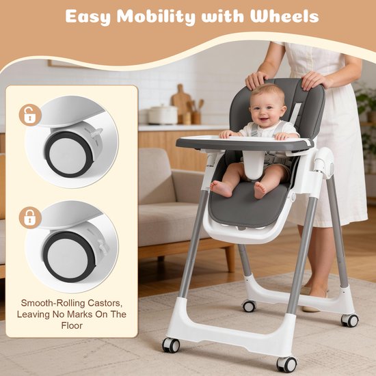 Soontrans - 4-in-1 Premium Kinderstoel - Meegroeistoel 0 tot 3 Jaar met Schommelfunctie - Inklapbare Eetstoel & Babystoel met Afneembare Eetblad - Verstelbare Rugleuninghoek - Peuterstoel - Kinderstoel op Wielen - Babystoel aan Tafel - Grijs van Merkloos — afbeelding 2