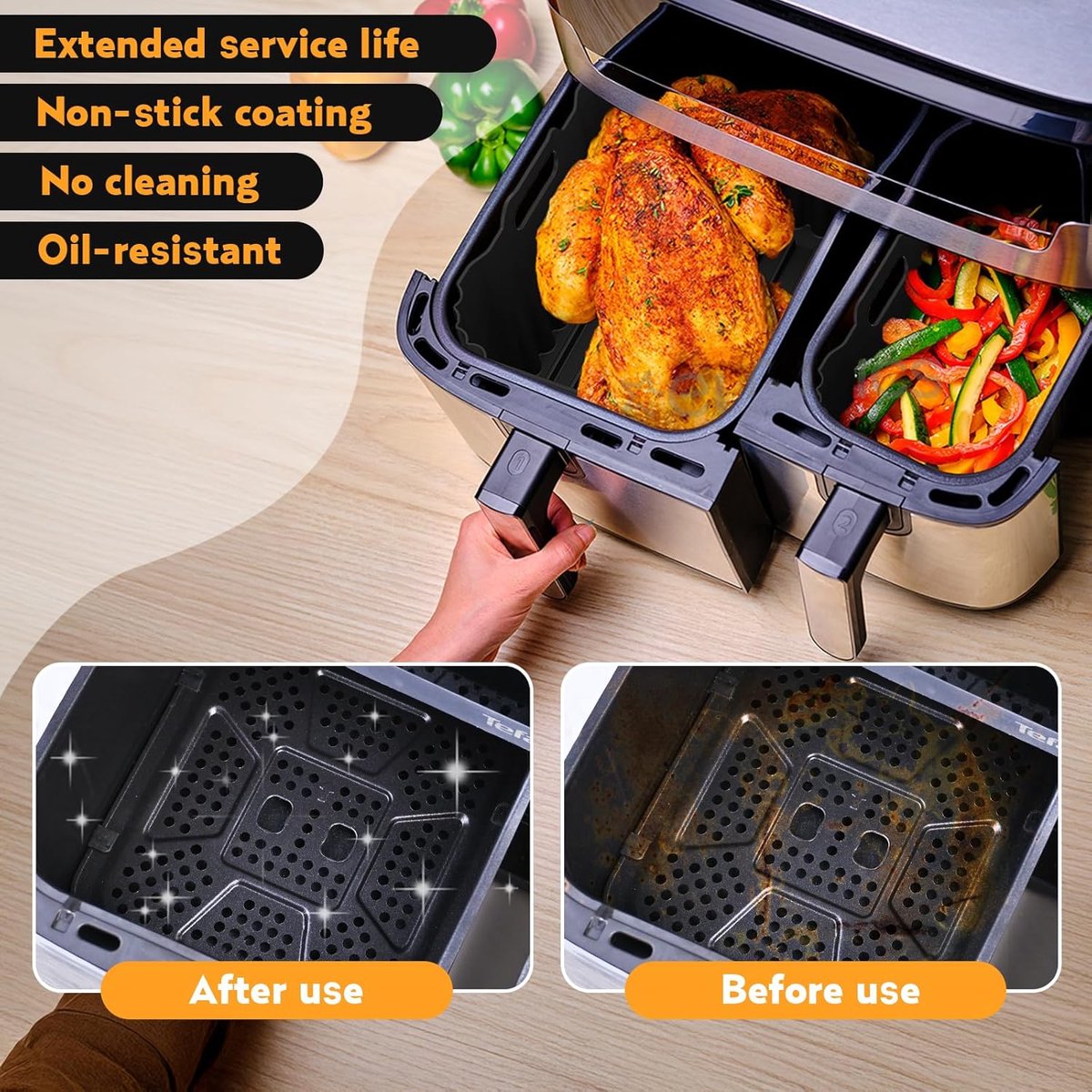 SnelShoppen - Airfryer-accessoires voor heteluchtfriteuse XXL, siliconen mal voor Tefal Dual Easy Fry 11L (6,5L/4,5L), multifunctioneel, perfect voor thumbnail 6