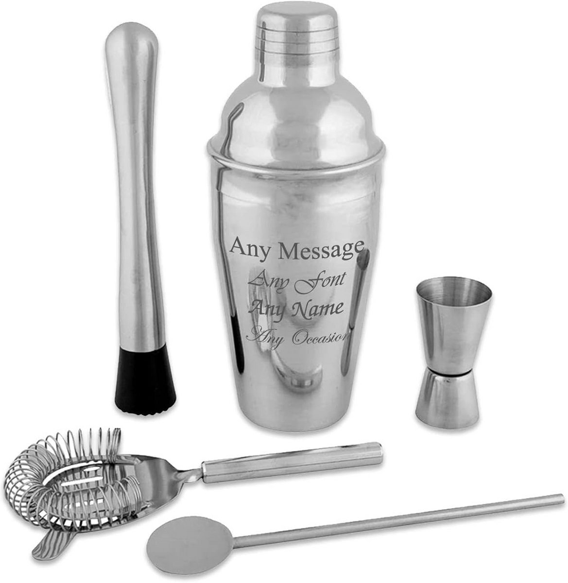 Gegraveerde Cocktail Shaker Set 5-Delig - Personaliseer met Eigen Tekst