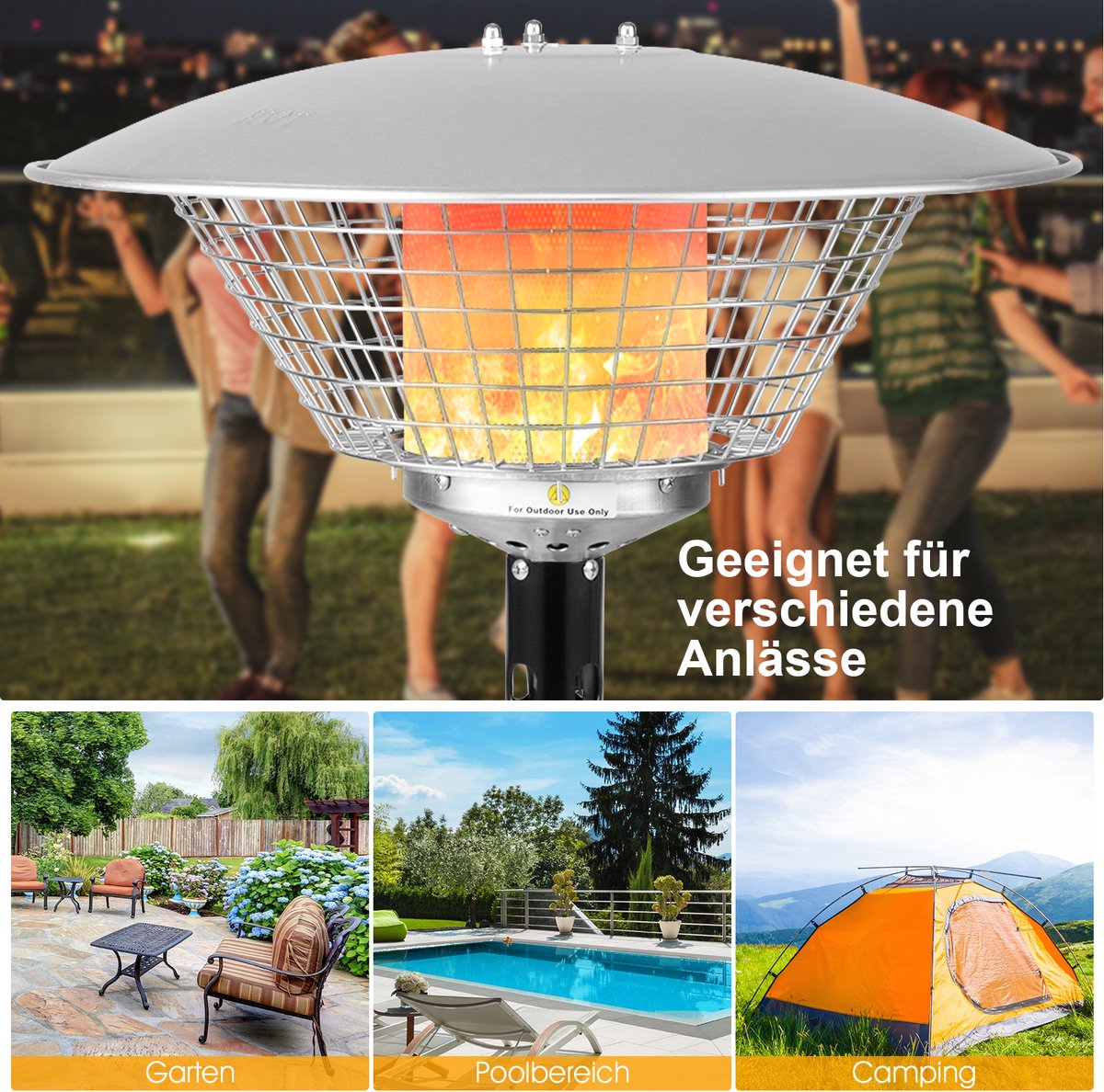 COSTWAY Terrasverwarmer voor Tafelblad, Gasverwarmer, Draagbare Tafelverwarmer met 4000 W Verwarmingsvermogen, Kantel- en Oververhittingsbeveiliging, Paddestoelverwarmer met Verzwaarde Basis voor Tuin en Terras (Zwart) – foto 4