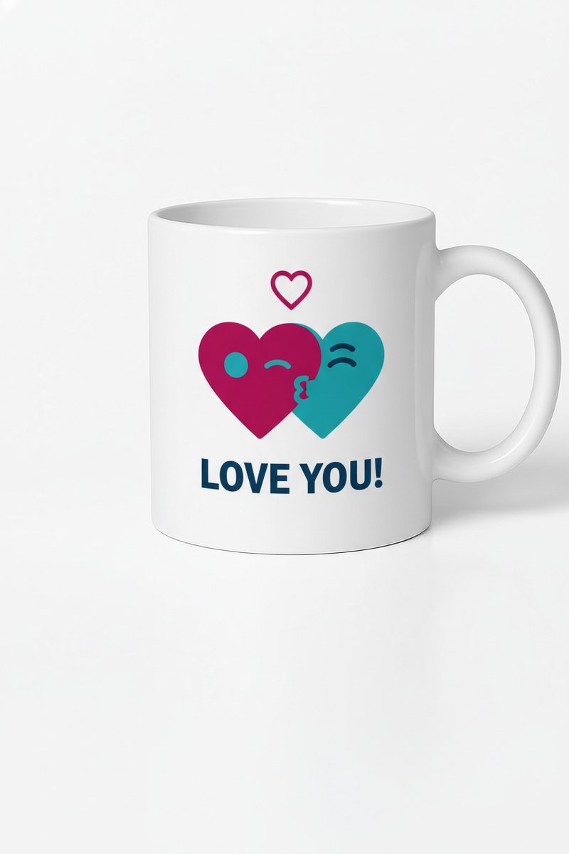 Liefde Mok 'LOVE YOU!' met Kus Hartjes Design - Romantisch Cadeau Beker