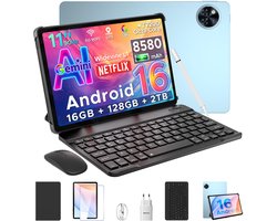 DOOGEE U11 VIP - Tablet - 16 GB RAM + 128 GB ROM - Tablette met toetsenbord- Android 15 - 11 inth 90Hz - 8580 mAh - Ultradunne 7,9 mm - inclusief muis - Stylus - Beschermhoes - Schermbeschermer - Blauw