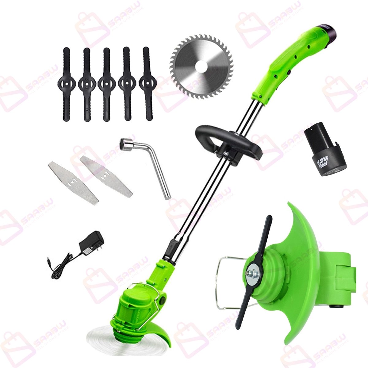 Draadloze Grastrimmer 12V – Accu Kantenmaaier met Telescopische Steel – Incl. 8 Messen – Voor Gras & Onkruid –grastrimmers met accu – grastrimmer accu – grastrimmers – 48543