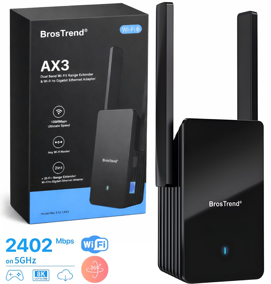 BrosTrend AX3 Premium Wifi Booster - WiFi 6 - 3000 Mbps