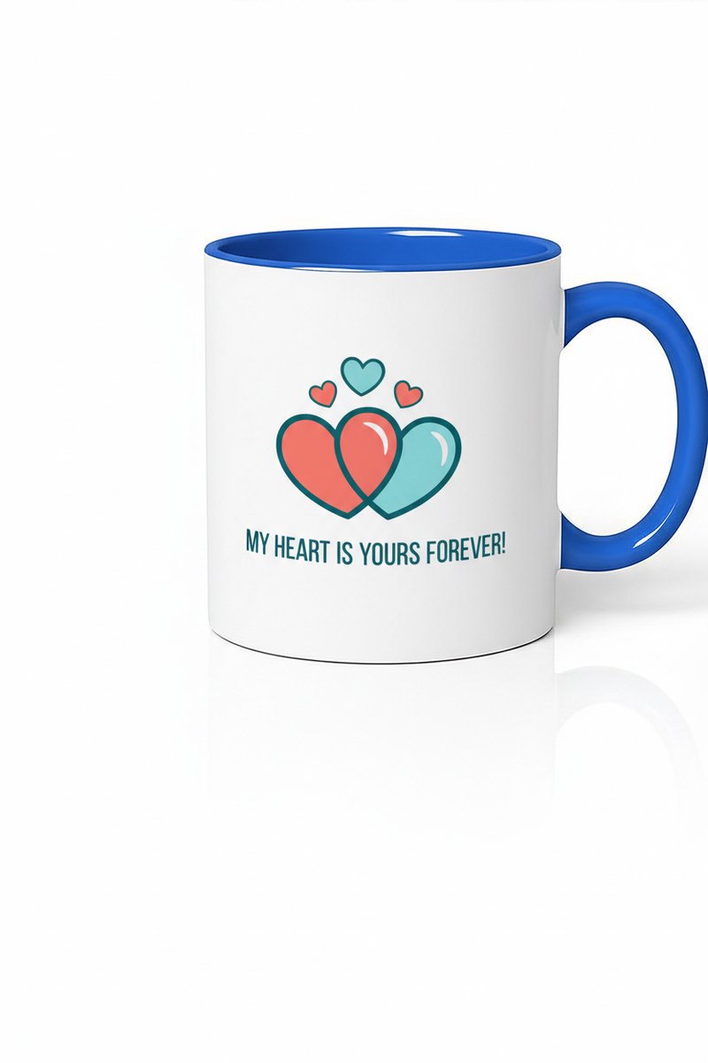 Koffiemok 'My Heart Is Yours Forever' Harten - Romantisch Design - Blauw - Valentijn Cadeau