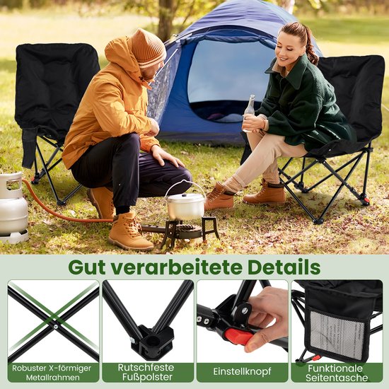 COSTWAY Campingstoel, opvouwbaar, gevoerde klapstoel met 2-traps verstelbare rugleuning en zijzak, visstoel met draagtas, 150 kg draagvermogen, vouwstoel voor kamperen, vissen van Costway — afbeelding 3