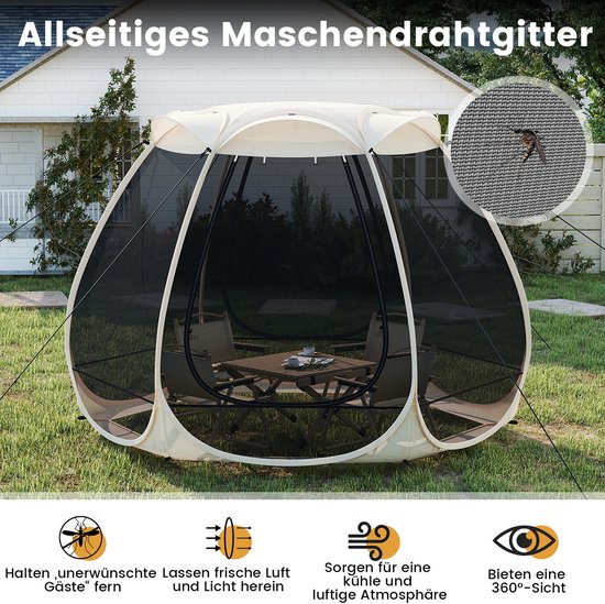 COSTWAY Pop-up tent voor 4-6 personen, opvouwbare outdoor campingtent met rondom mesh en draagtas en zonnedak, strandtent voor tuin, terras, achtertuin van Merkloos — afbeelding 5