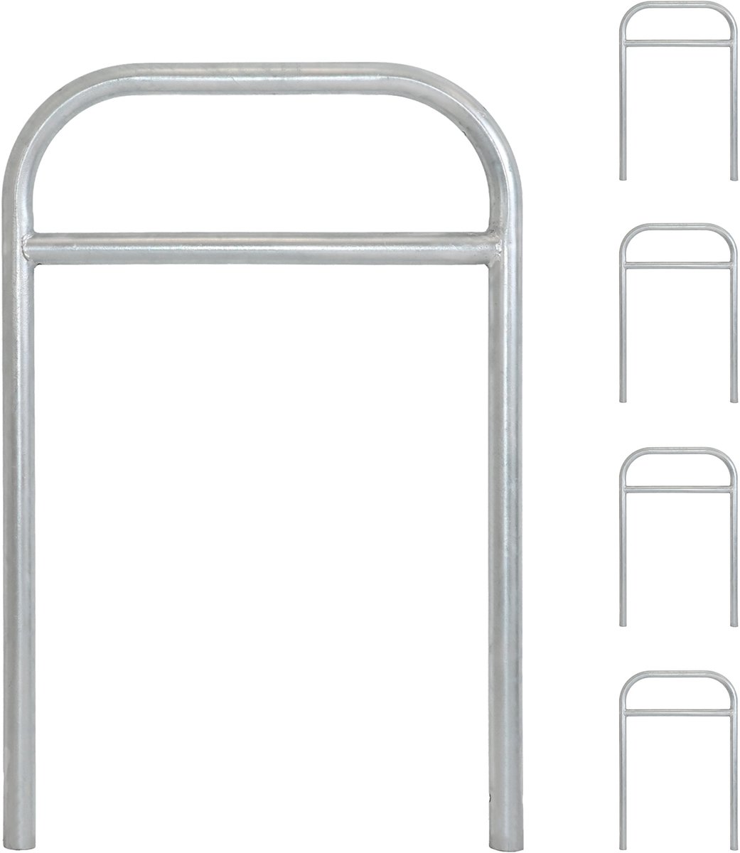 5x Fietsenrek 115 x 78 cm thermisch verzinkt staal Ø 49 mm voor plaatsing in beton Fietsenrek type H
